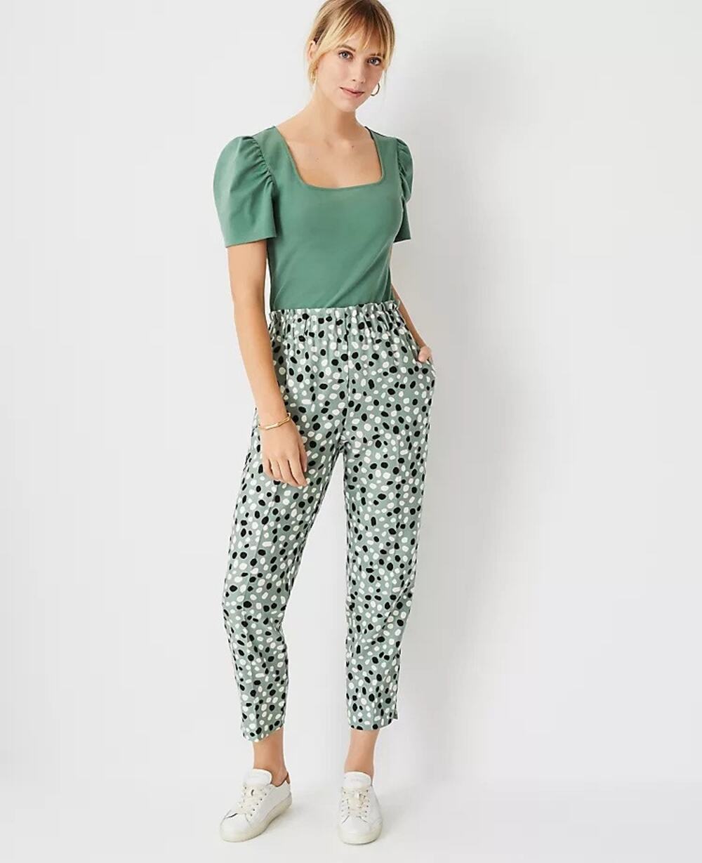 Ann Taylor The Easy Ankle High Rise Tapered Leg Polka Dot Pants Size Medium